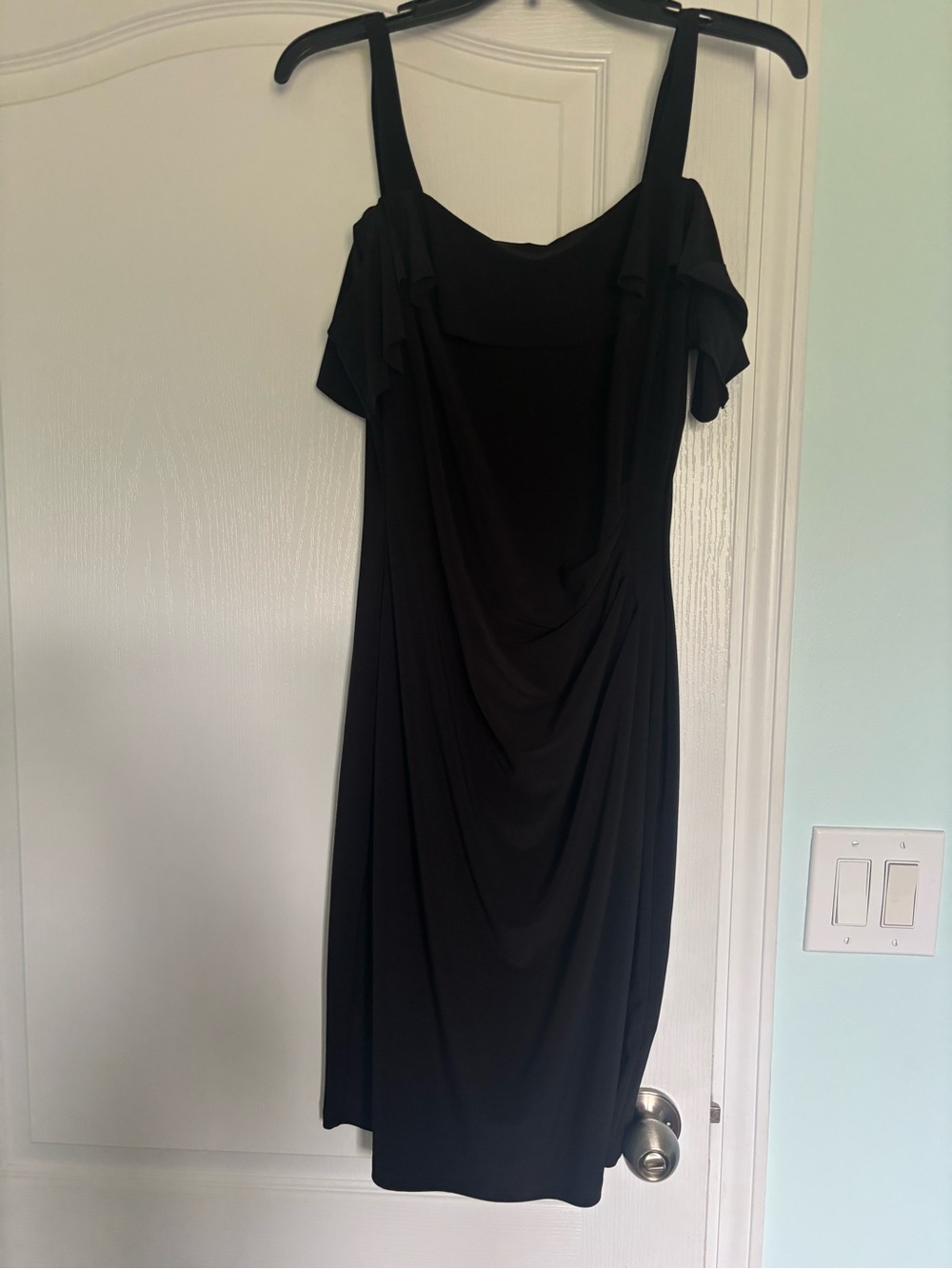 American Living Black Cold-Shoulder Draped Midi Dress